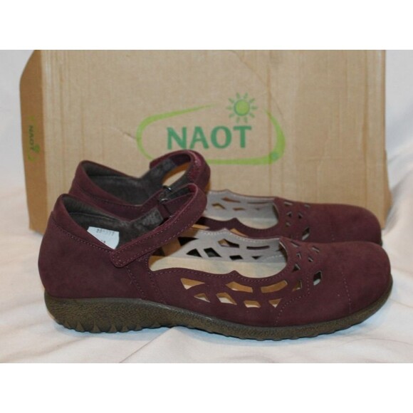 Naot Shoes - NAOT Agathis Women's Burgundy Suede Mary Jane Flat Comfort Shoes Size 38 US 7